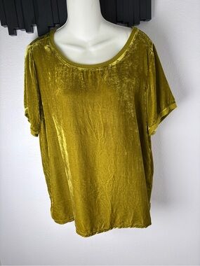 ivy jane Olive Green Jewel Tone Velvet Short Sleeve Scoop Neck Top Womens Size L
